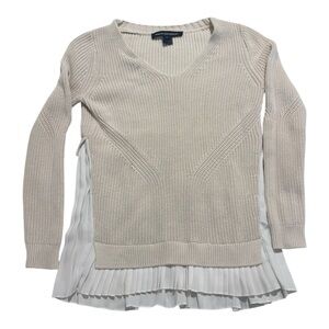 French Connection Women's Cream Knit Pleated Hem Sweater